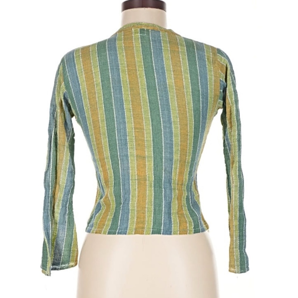 Vintage Green and Yellow Striped Button Down Shirt - Picture 2 of 5